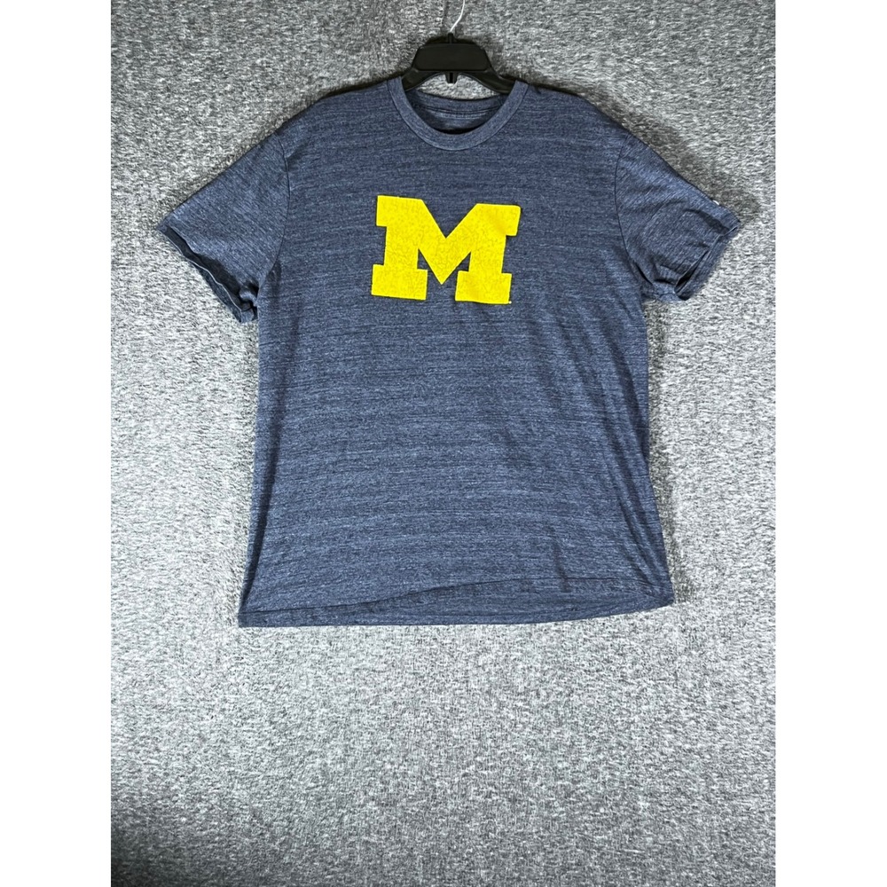 Champion Mens Michigan Wolverines Block M T-Shirt XL Navy Blue Heathered Tee